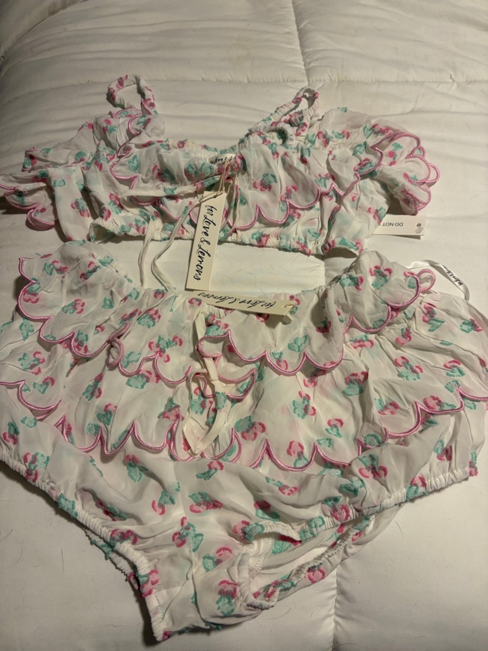 NWT. For Love & Lemons White Floral Cropped Ruffle Top with Bloomers.